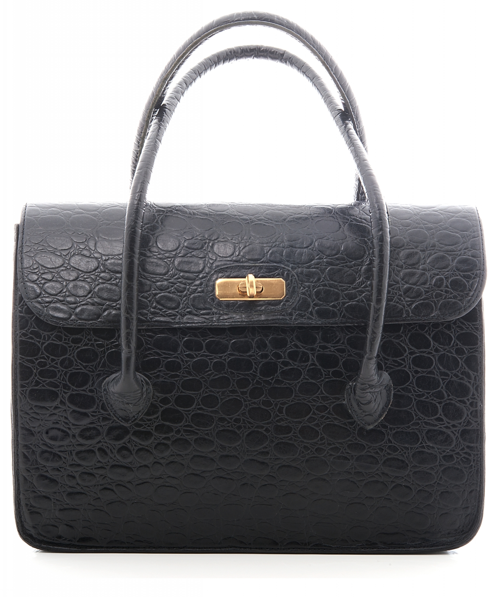 Mulberry Vintage Handbag in Black Croc Embossed Leather | La Doyenne