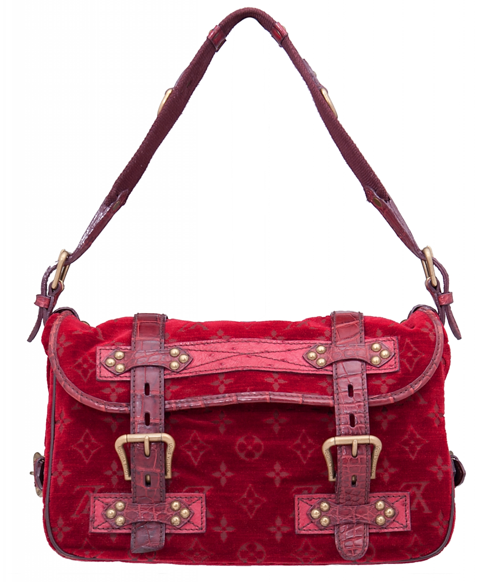 Louis Vuitton Red Velour Clyde Mon Shoulder Bag - Limited Edition | ArtListings