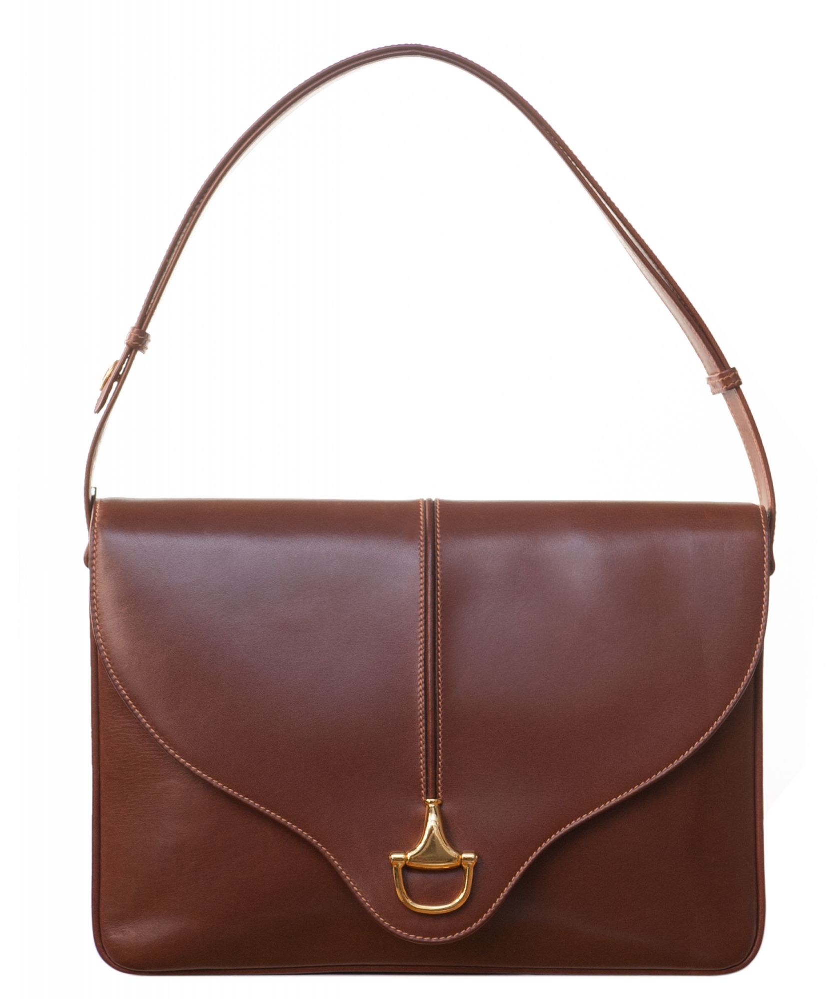 Gucci Brown Leather Horsebit Flap Shoulder Bag | ArtListings