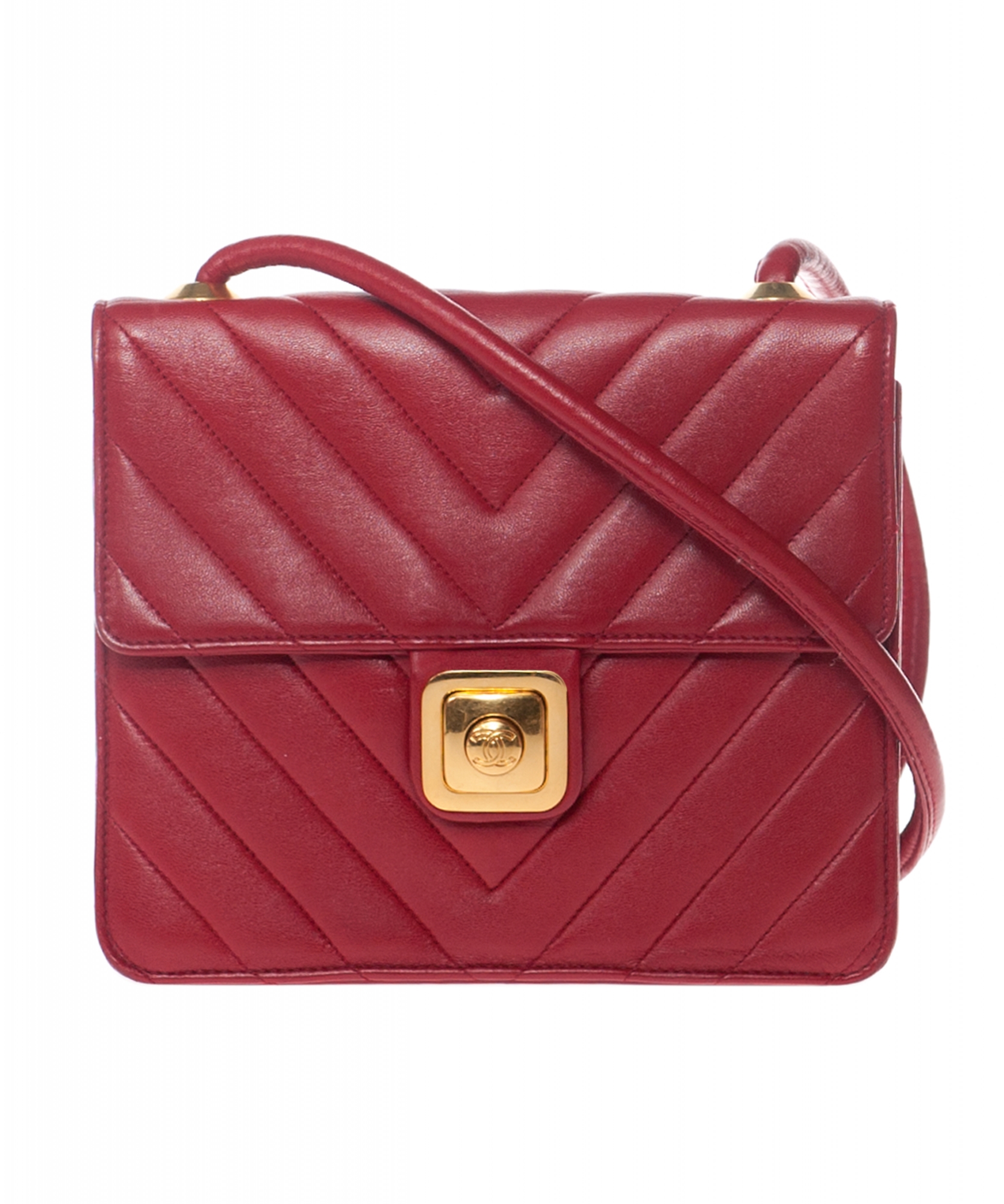 Chanel Red Chevron Quilted Crossbody Bag | ArtListings