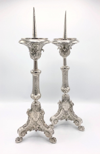 A pair of Dutch silver pricket candlesticks