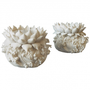 Pair of Lotus stand candle holders by Peter Ting