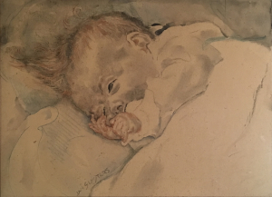 Baby in wieg door Jan Sluijters ('s Hertogenbosch 1881-1951 Amsterdam)
