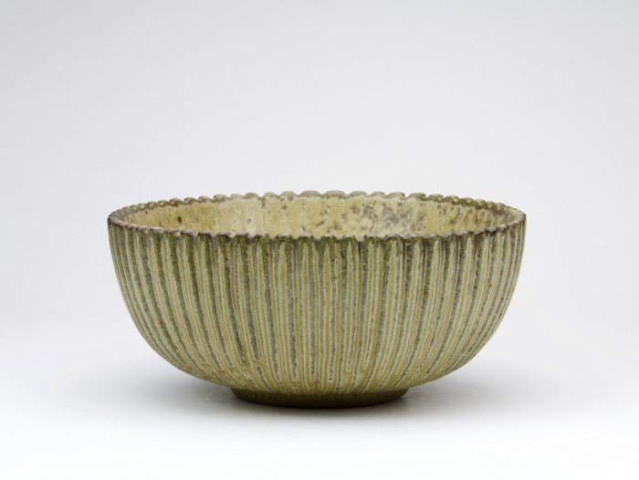 Arne Bang Brown Glazed Bowl with Exterior Ribbing Arne Bang Brown Glazed Bowl with Exterior Ribbing