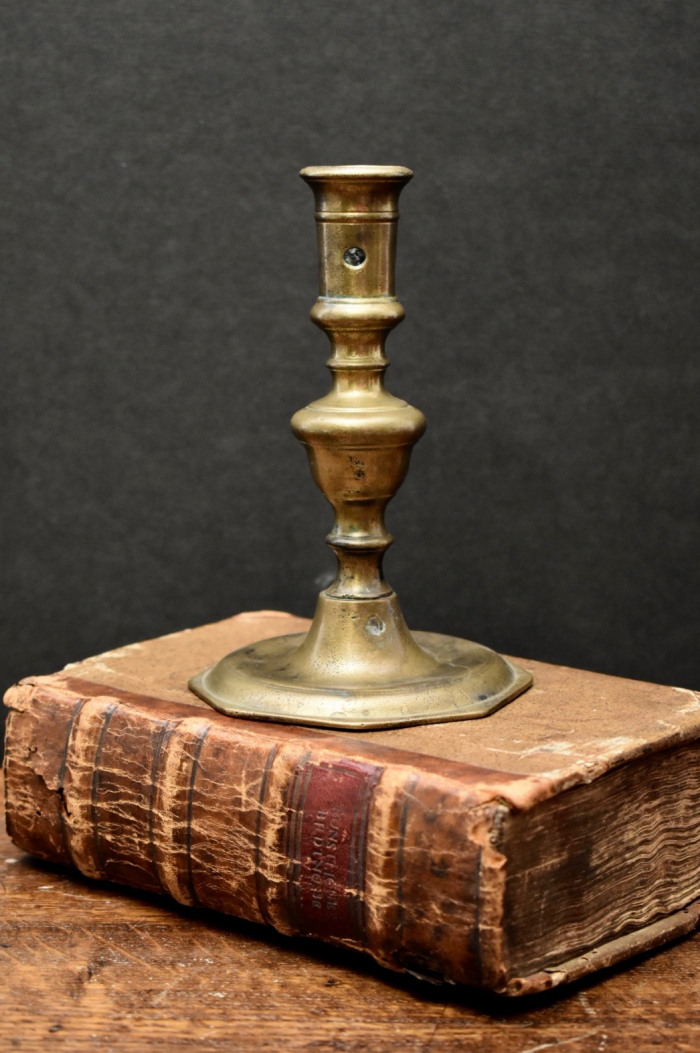 Antique Spanish 18th Century Brass Candlestick Hart