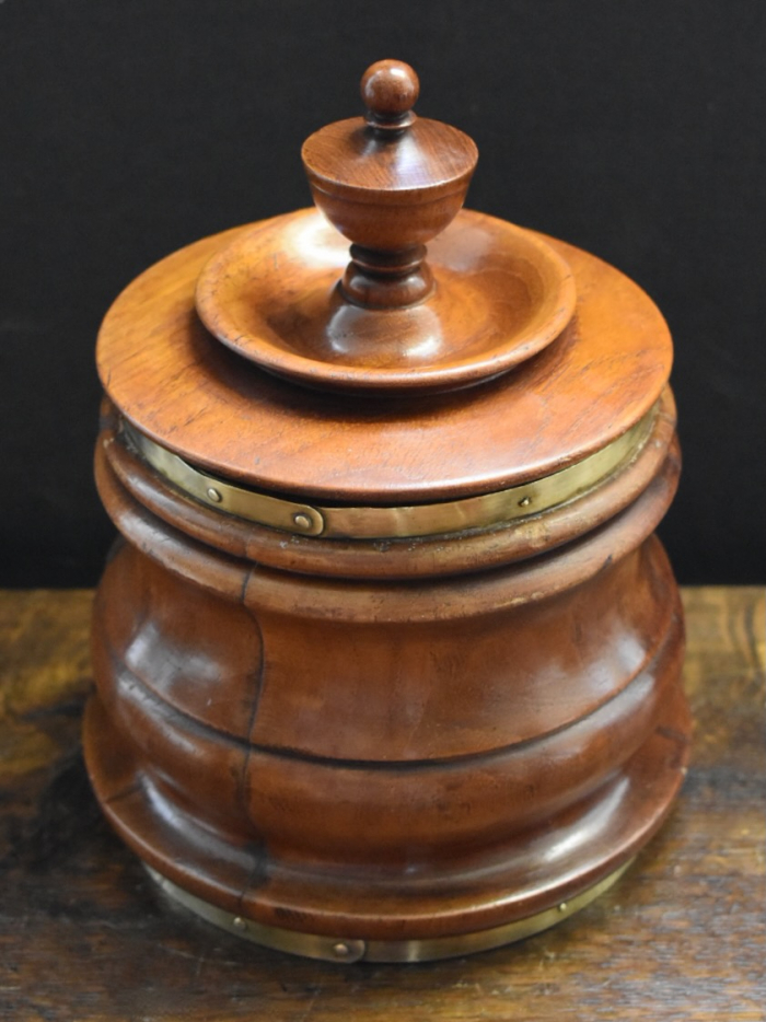 A vintage French treen wooden outlet tobacco jar.