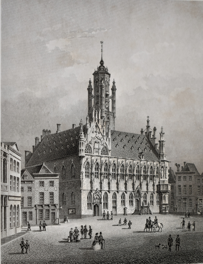 MIDDELBURG Stadhuis J L Terwen 1858 Antieke Staalgravure Prent