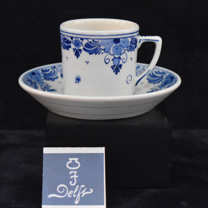 Dutch Blue & White Royal Delft Hand Painted Espresso Cup & Saucer