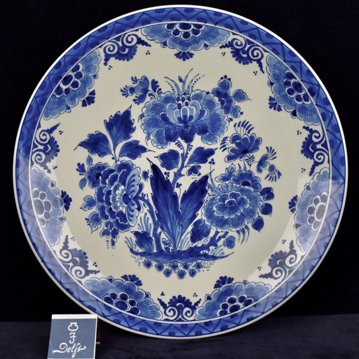 Large Dutch Blue & White Royal Delft Hand Painted Plate with