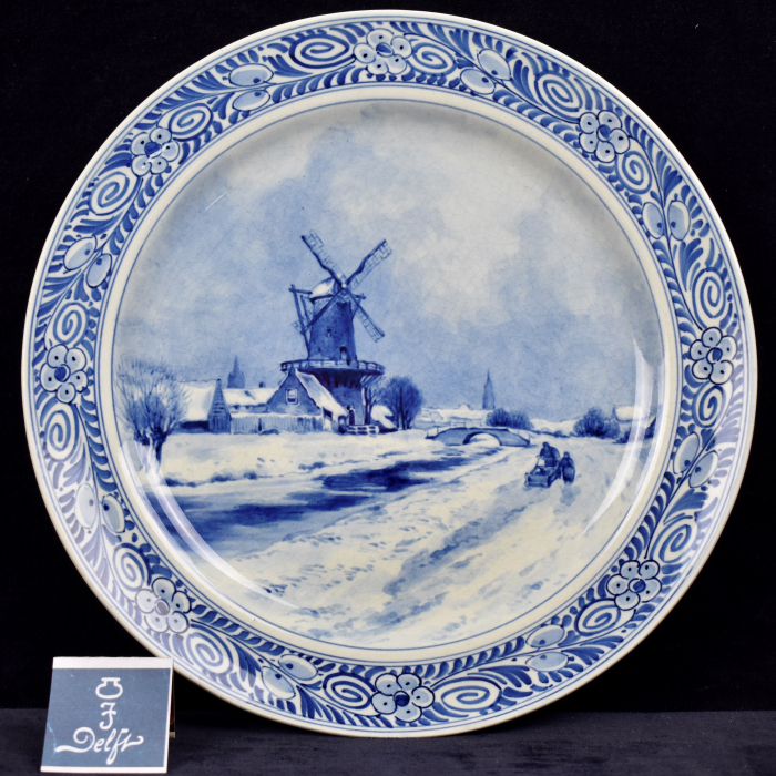 De Porceleyne Fles Delft Blauw Bord Met Windmolen In Winter Landschap