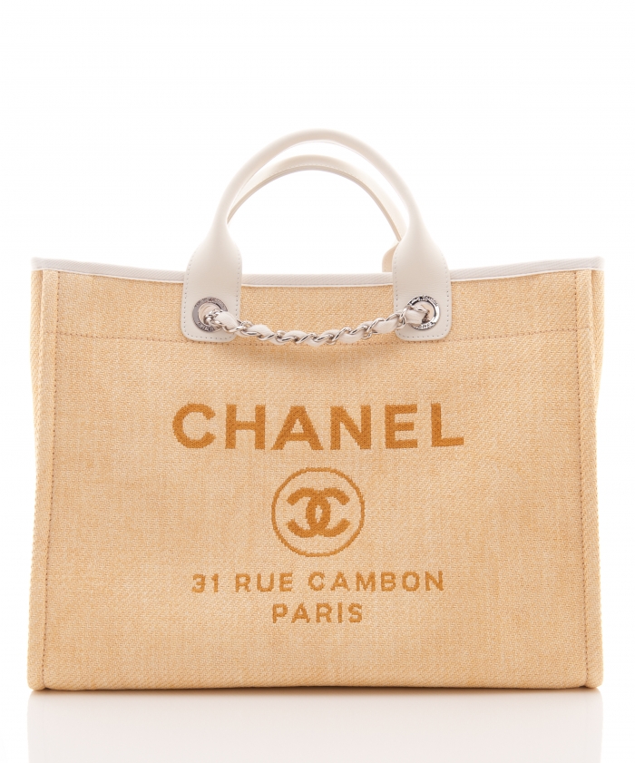 CHANEL A La Plage Burlap offers Beige Shopping Tote Bag Handbag