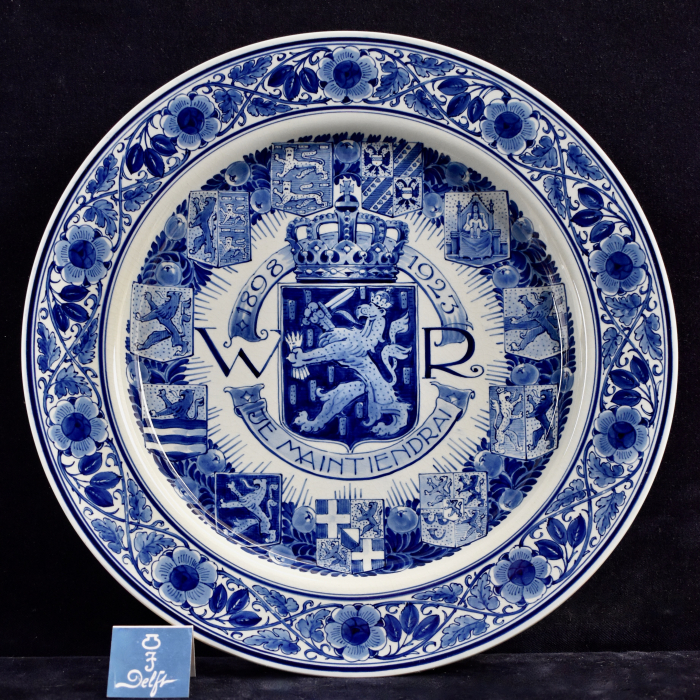 Antique Dutch Blue White Royal Delft Commemorative Charger