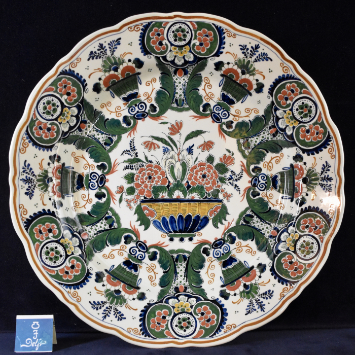 Dutch Polychrome Royal Delft Hand Painted Rimmed Charger - 1975