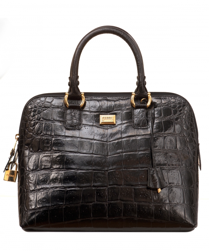 Gianfranco Ferre Black Croc Embossed Leather Handbag | La Doyenne