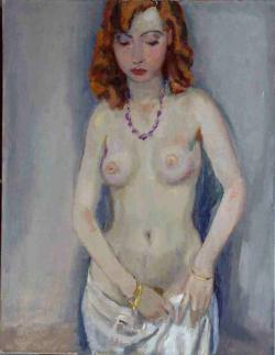 Standing nude with veil. 20th century Dutch painting.