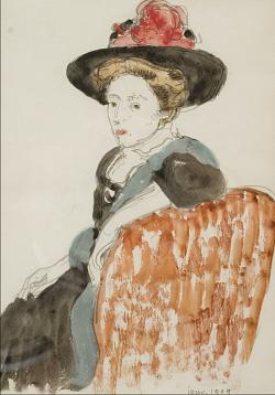 Sitting lady with hat