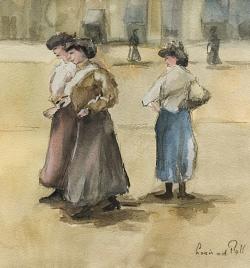 Drie dames op een plein