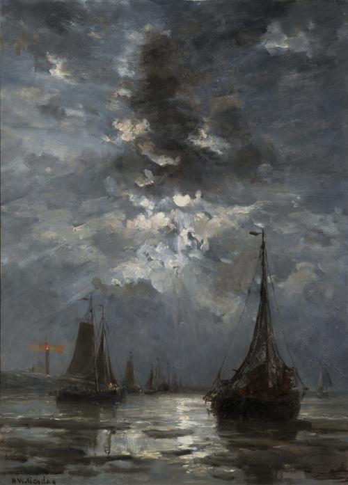 &acirc;��Nocturne&acirc;�� bomschuiten bij maanlicht - H.W. Mesdag
