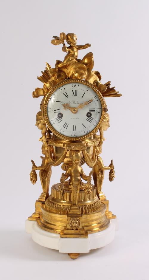A French Louis XVI ormolu sculptural mantel clock J B Balthazar A Paris