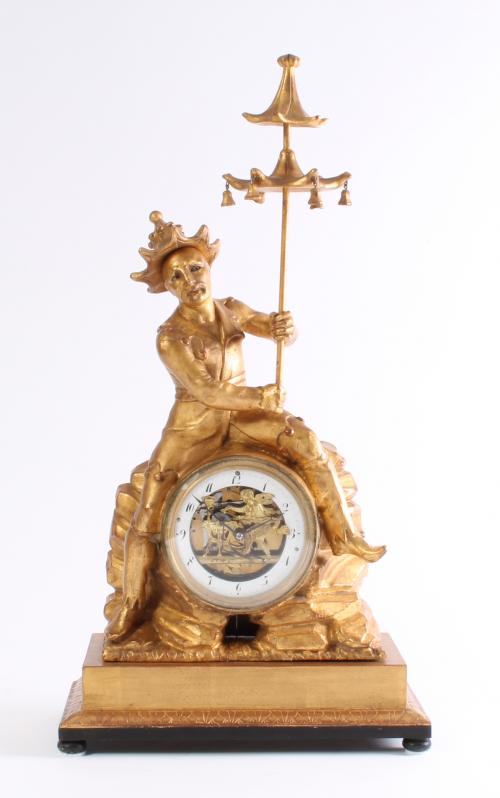 An Austrian parcel gilt sculptural quarter striking mantel clock with double automaton, circa 1830.