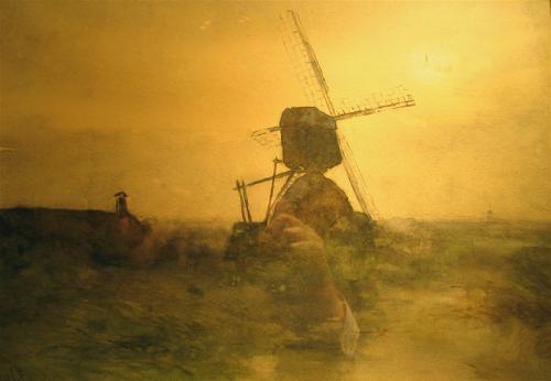 Paysage avec moulin à vent