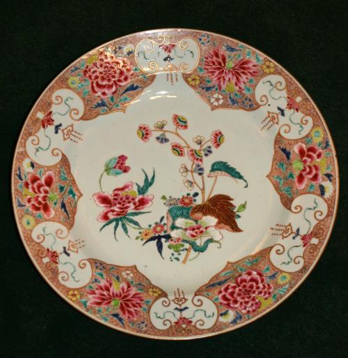 Antique Chinese porcelain plate with floral  famille rose design, QIng dynasty, Qianlong Period Ceramics from China