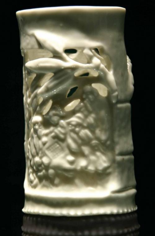 An open-work blanc de Chine brush pot