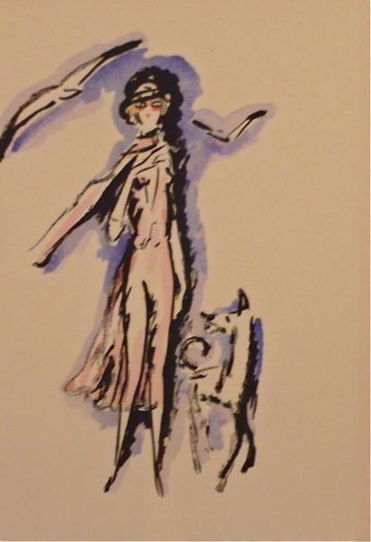 La Gar&Atilde;&sect;onne, Victor Margueritte texto. Elegante mujer de pie con perro