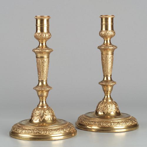 Pair Of French Gilt Bronze Regence Candlesticks