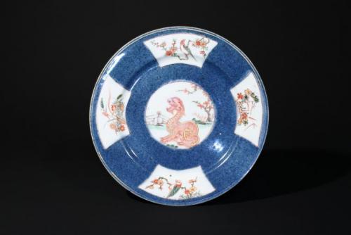 Powder Blue famille verte chinesisches Porzellan Platte mit Medaillons, China, Kangxi-Periode Keramik