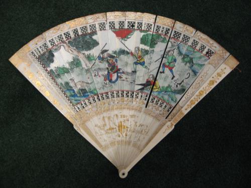 Antique Chinese Ivory Fan, wit a painted design of Westerners, Qing dynasty works of art