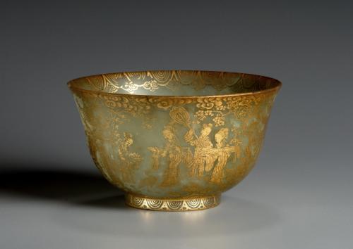 Chinois bol de jade blanc avec d&Atilde;&copy;cor dor&Atilde;&copy;, p&Atilde;&copy;riode Qianlong, dynastie Qing art antique
