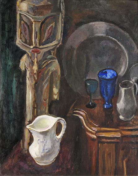Still-life with white jar and a GES statue from New Iereland (Papoua New Guinee)