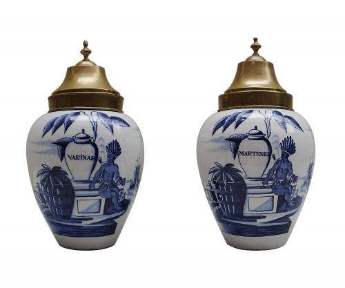 A Pair of Tobaccojars in Blue Delft.