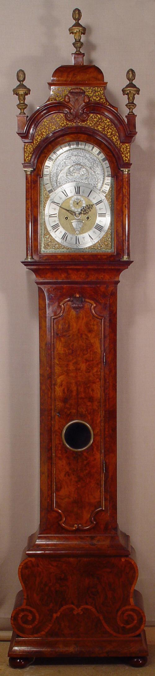 A Dutch burr walnut Amsterdam longcase clock with planisphere dial 