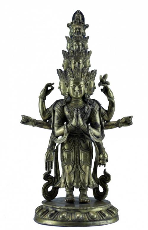 UNE FIGURE bronze dor&Atilde;&copy; D'UN Avalokitesvara &Atilde;&nbsp; onze t&Atilde;&ordf;tes