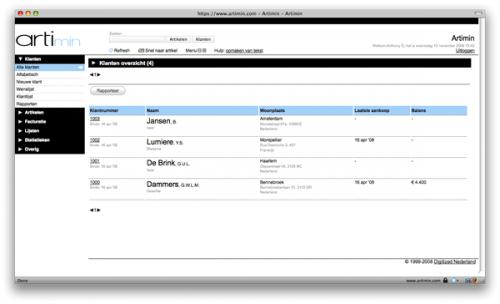 Screenshot Artimin website