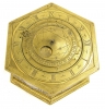 T14 Gilt brass and silver mounted hexagonal table clock with moon phase and alarm.
