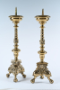 A pair of brass, 17th century candlesticks
