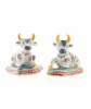 Pair of Miniature Dutch Delft Polychrome Figures of Recumbent Cows