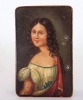 A French musical cylindre box with a polychrome painted portrait of an elegant lady, circa 1840