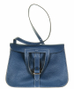 Hermès 31cm Blue Indigo Clemence Leather Palladium Plated 'Halzan' Bag - Hermès