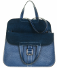Hermès 31cm Blue Indigo Clemence Leather Palladium Plated 'Halzan' Bag - Hermès