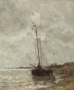 Ship on riverbank - Jacob Maris