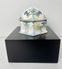 Rozenburg Art Nouveau eggshell porcelain lidded box, before 1904,  decorated with a stylized thistle pattern in delicate blues, lilac and greens. Painted by J.W. van Rossem, 1904 and printed factory mark on base. - N.V. Haagsche Plateelbakkerij Rozenburg