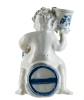 A Blue and White Dutch Delft Bacchus on Wine Barrel