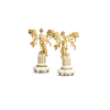 A cute pair of romantic small candlesticks featuring two small kids sitting on a white marble base