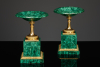 Pair of Russian mounted malachite tazze