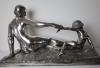 Marcel Andre Bouraine, (1886-1948) verzilverd bronzen Art Deco sculptuur van vrouw met kind. - Marcel Andre Bouraine