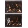 Two large pendant oil on canvas paintings, Hunter and Noble lady Flemish mid 18th C